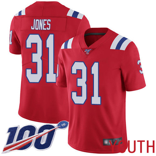 New England Patriots Football #31 100th Season Limited Red Youth Jonathan Jones Alternate NFL Jersey